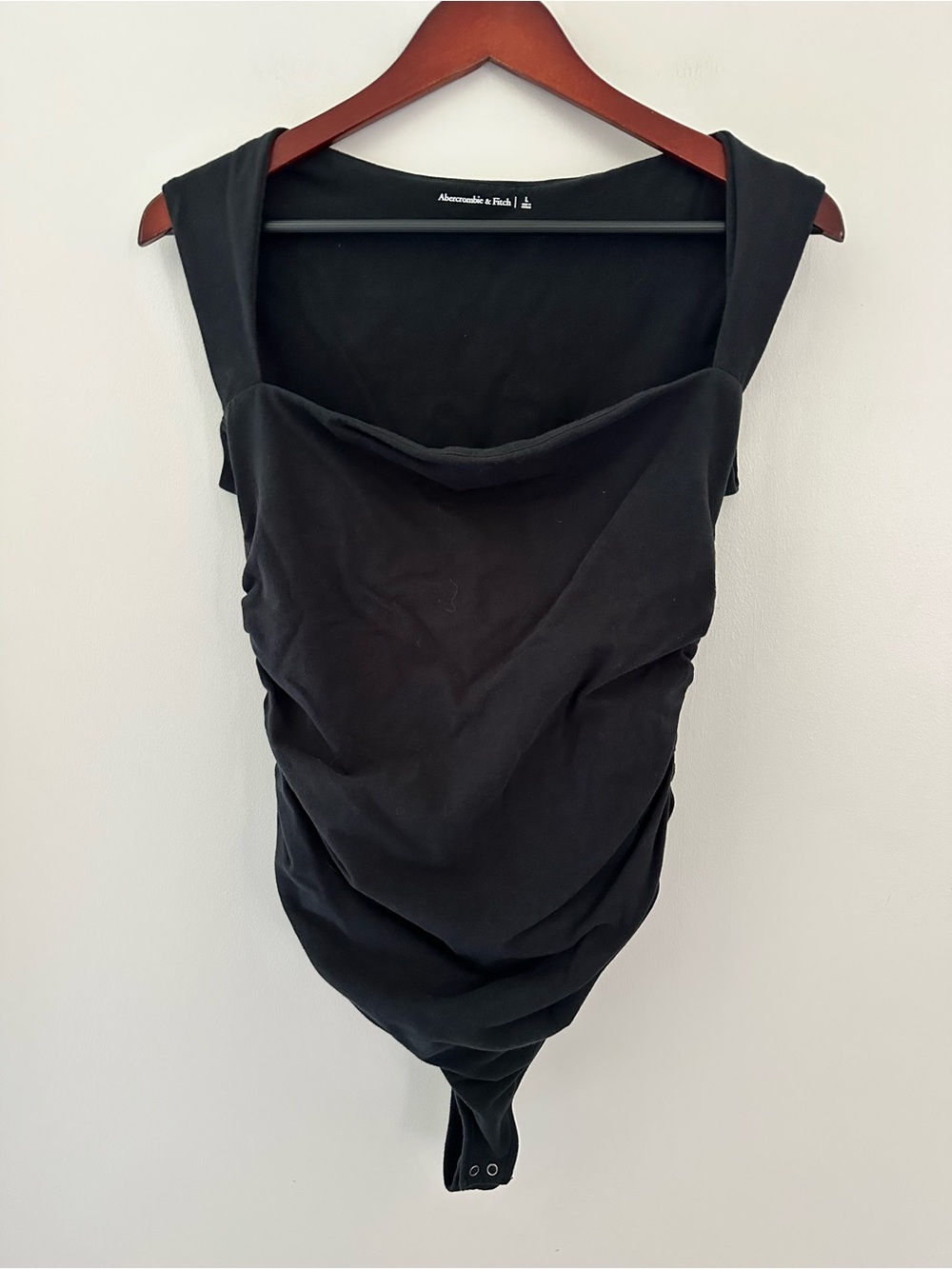 Abercrombie & Fitch Black Ruched Side Square Neck Sleeveless Cotton Bodysuit